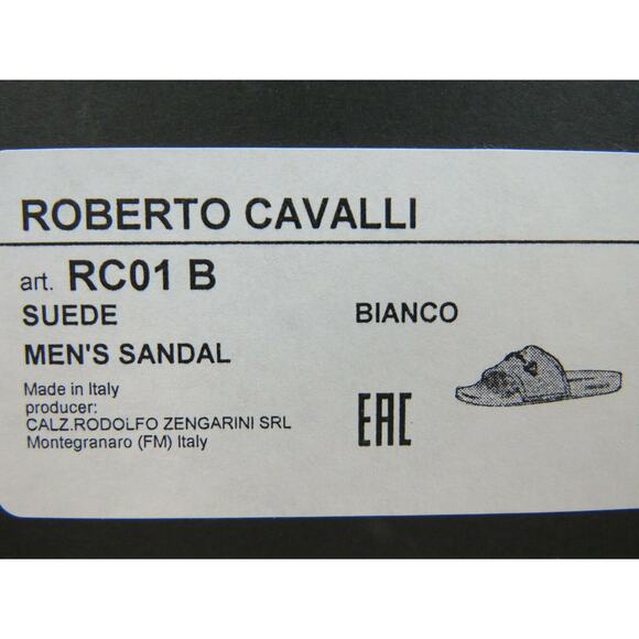 ROBERTO CAVALLI WHITE LEATHER SUEDE ANTIQUE SILVER LOGO SANDAL SLIDES 42/9 ITALY main image 4